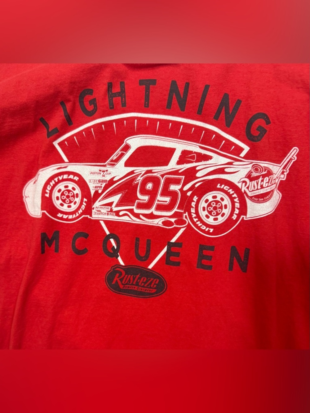 Disney Pixar Cars Lightning McQueen Graphic Tee Red 2XL Rust-eze Racing Shirt - Picture 2 of 7